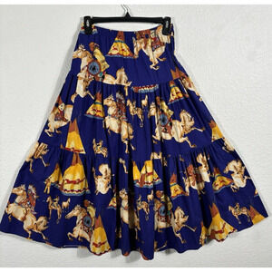 Vintage 80s Saratoga Sport Skirt Midi Size Small Multicolor Cotton Novelty Print